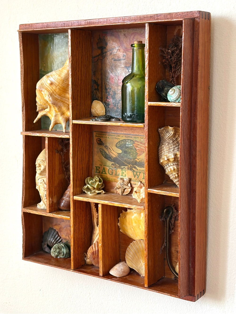 Vintage Wood Curio 3D Seashell Art Nautical Wall Decor Antique Beach House - Picture 2 of 12